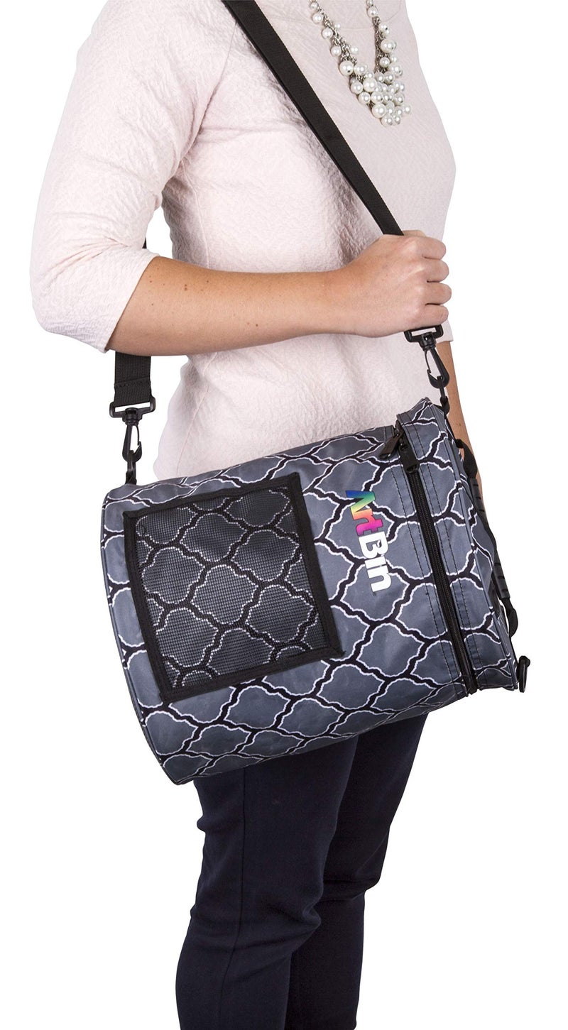 ArtBin 6804SA Yarn Drum, Portable Knitting & Crochet Storage, [1] Poly Canvas Tote Bag, Gray Print - Image 5